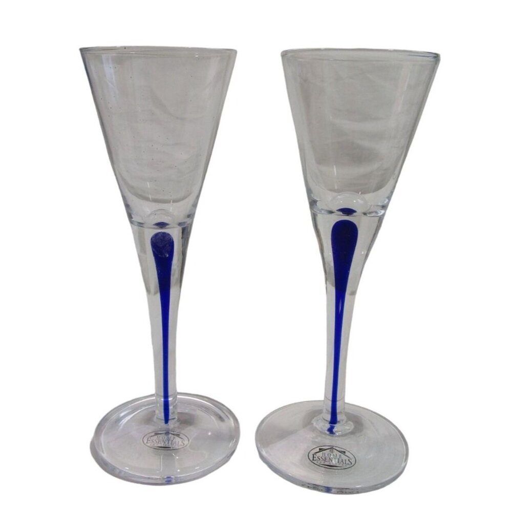 Home Essentials Teardrop Blue Cobalt Stem Cordial NWT Minor Defects A Pair